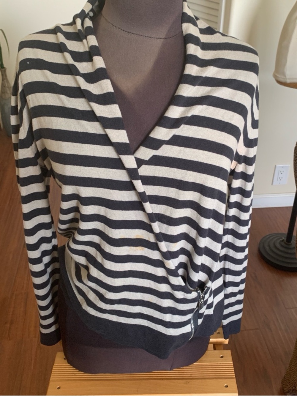 Striped Wrap-Front Women's top in tan and Black